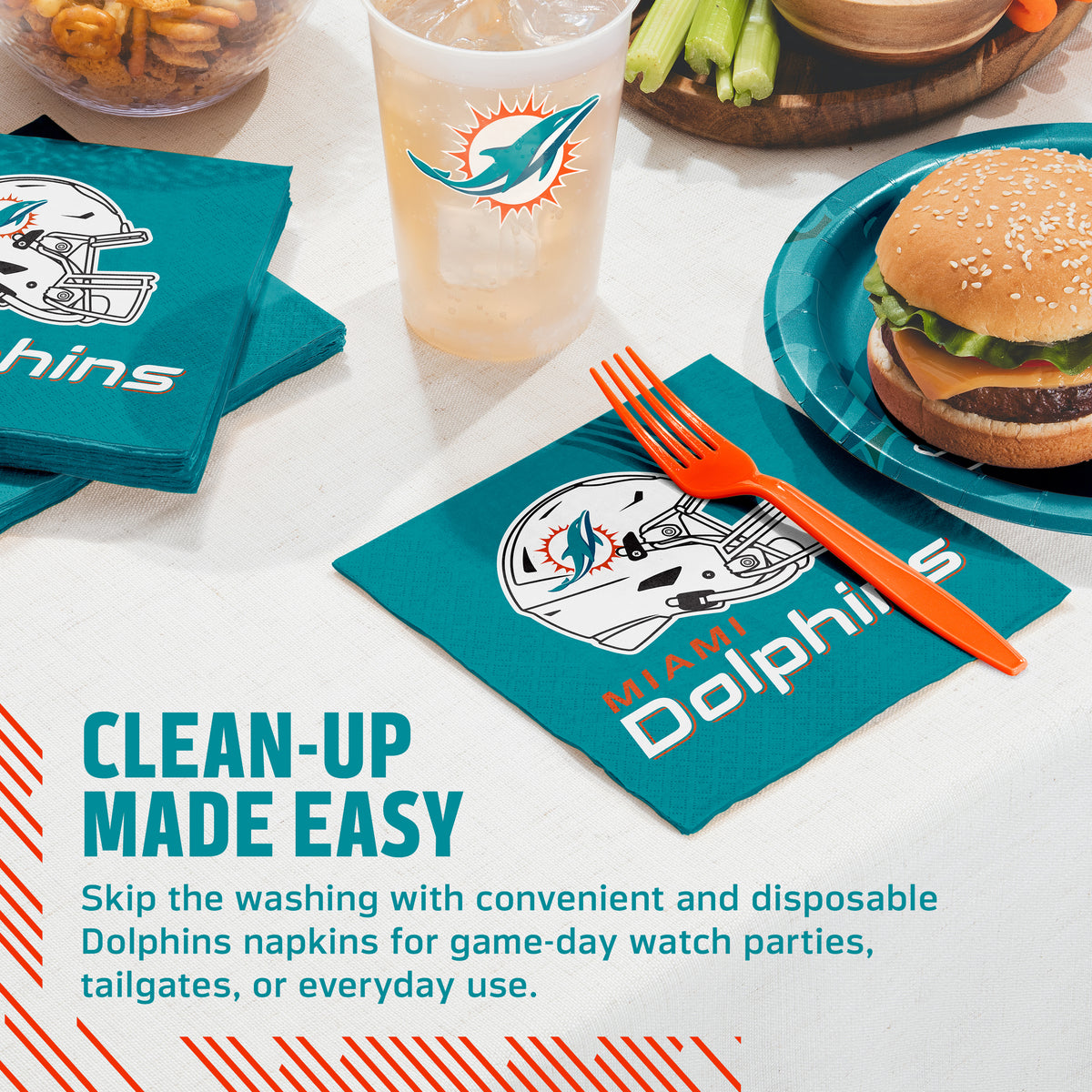 Officially Licensed Miami Dolphins NFL Football Luncheon Napkins 192 ct Bulk