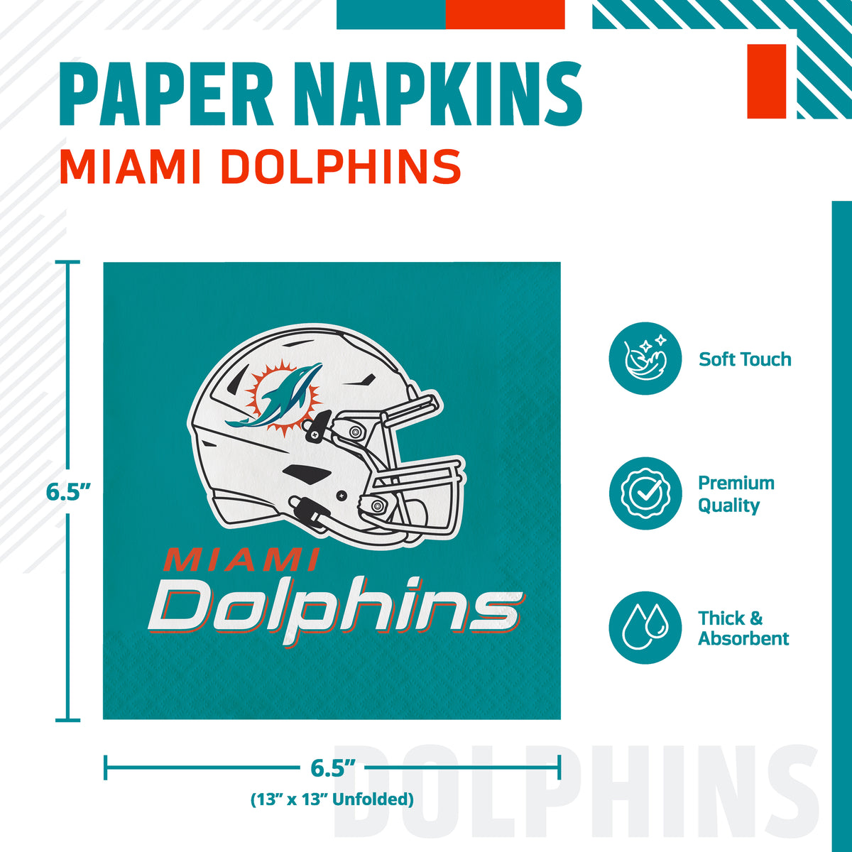 Officially Licensed Miami Dolphins NFL Football Luncheon Napkins 192 ct Bulk