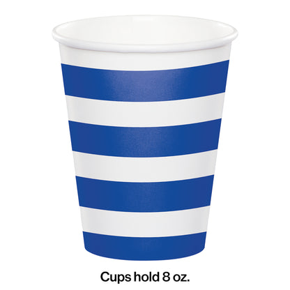 Cobalt Blue Polka Dots and Stripes Paper Cups 96 ct