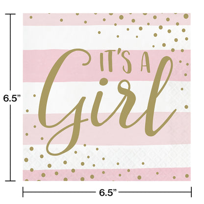 Pink and Gold Celebration It's a Girl Luncheon Napkins 192 ct