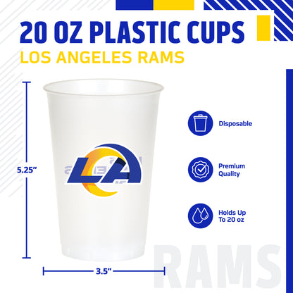 Officially Licensed Los Angeles Rams NFL Football 20 oz Plastic Cups 96 ct Bulk