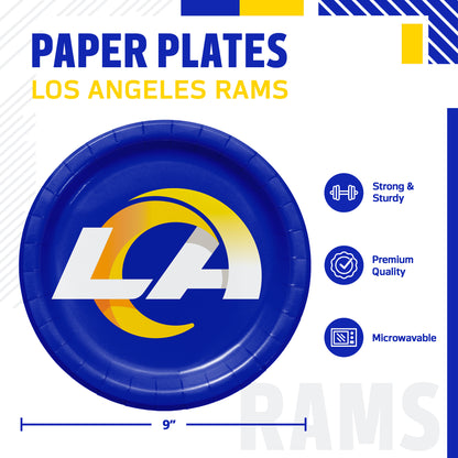Officially Licensed Los Angeles Rams NFL Football Dinner Plates 96 ct Bulk