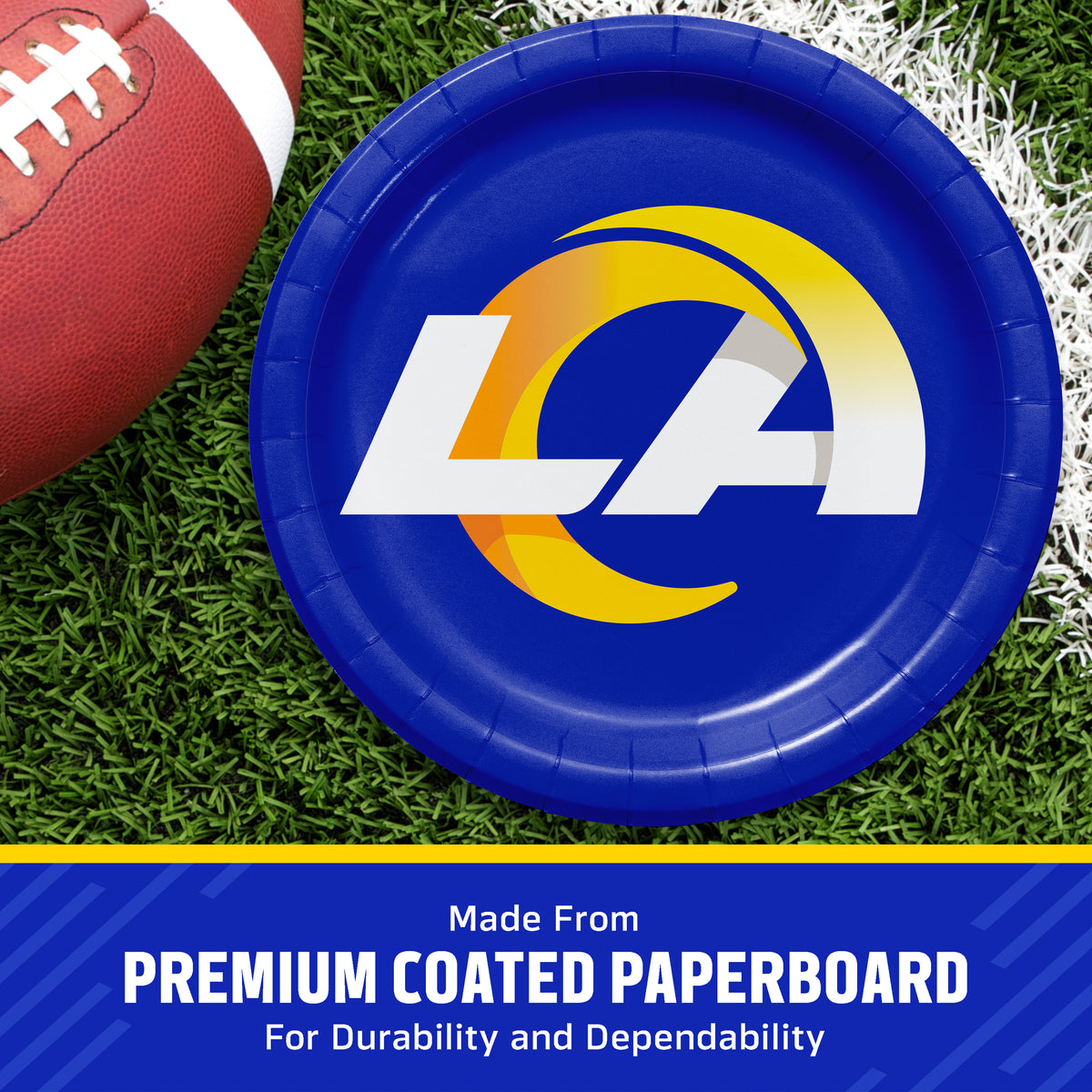 Officially Licensed Los Angeles Rams NFL Football Dinner Plates 96 ct Bulk