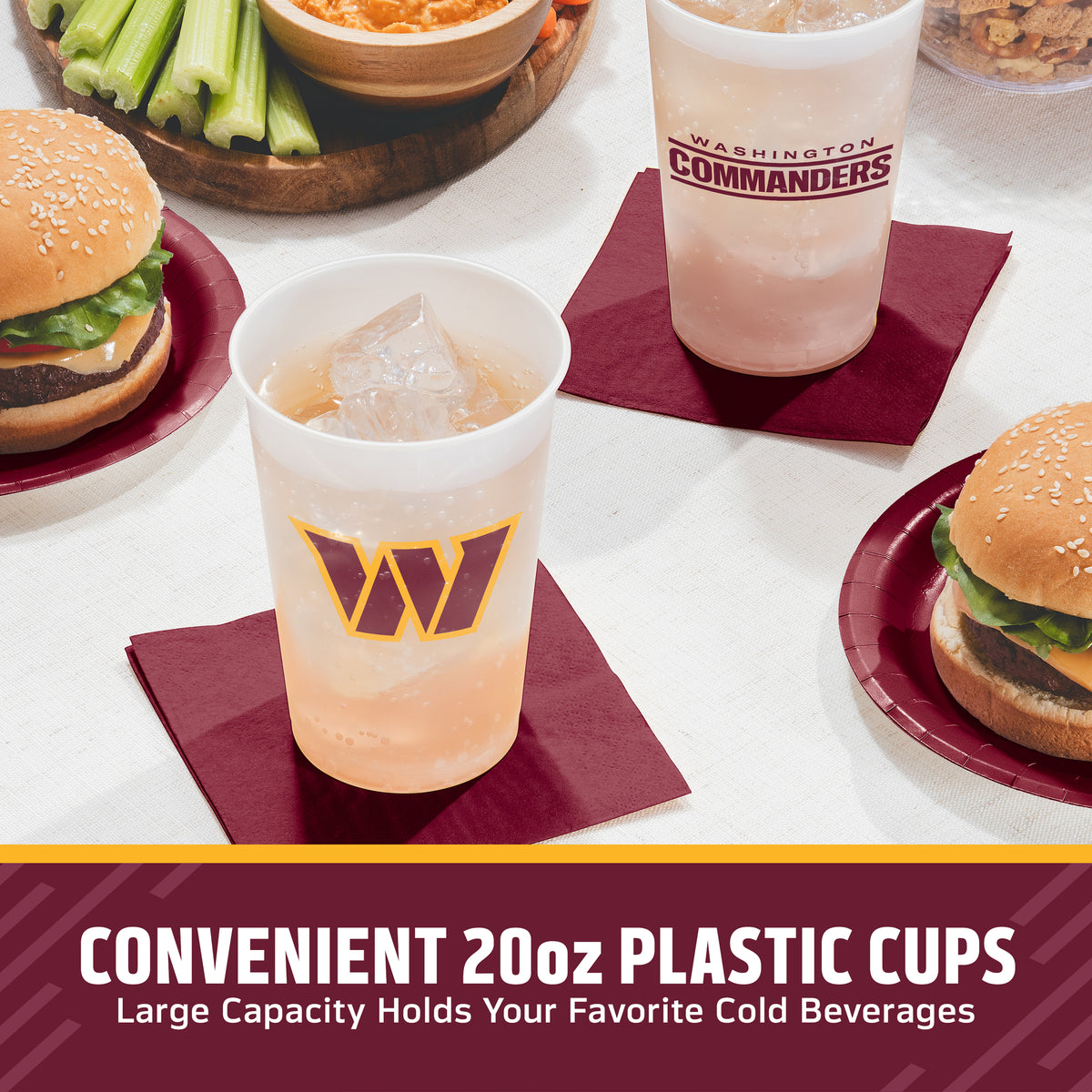 Officially Licensed Washington Commanders NFL Football Plastic Cups 96 ct Bulk