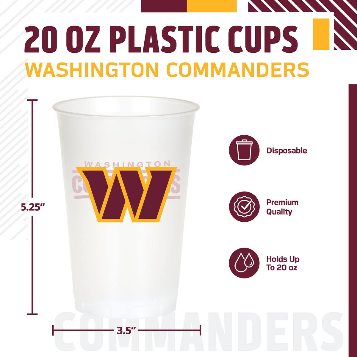 Officially Licensed Washington Commanders NFL Football Plastic Cups 96 ct Bulk