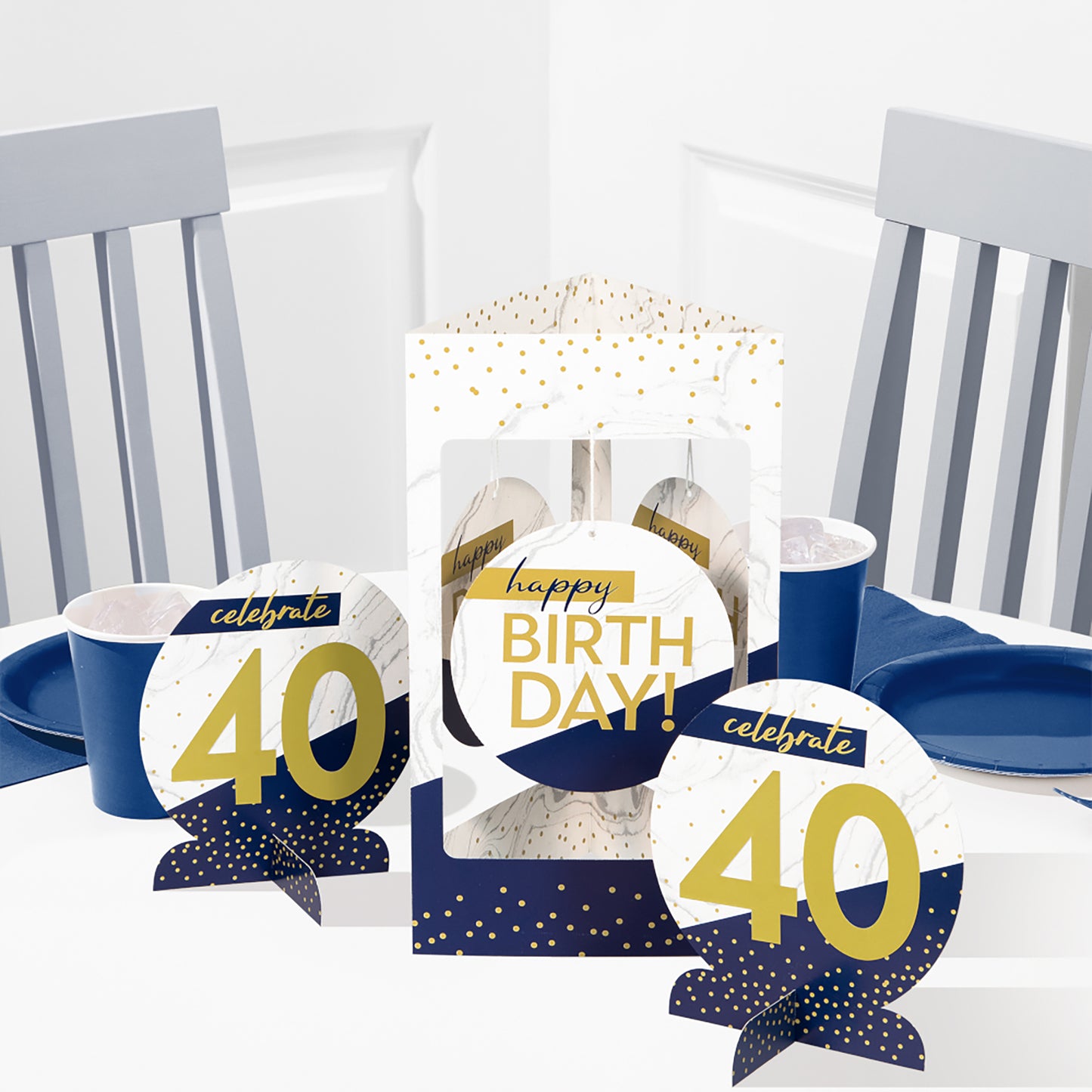Navy and Gold Birthday Centerpiece Stands 18 ct