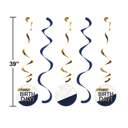 Navy and Gold Birthday Dizzy Danglers 30 ct