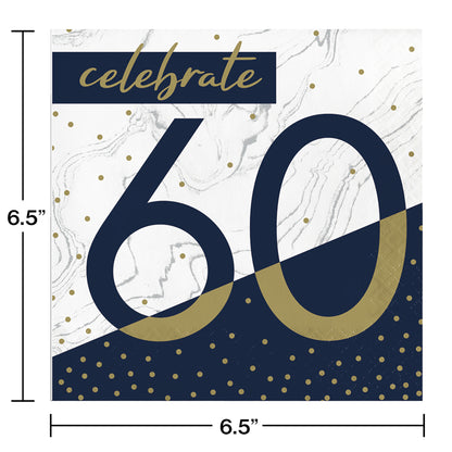 Navy and Gold 60th Birthday Luncheon Napkins 192 ct