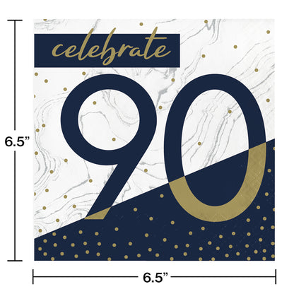 Navy and Gold 90th Birthday Luncheon Napkins 192 ct