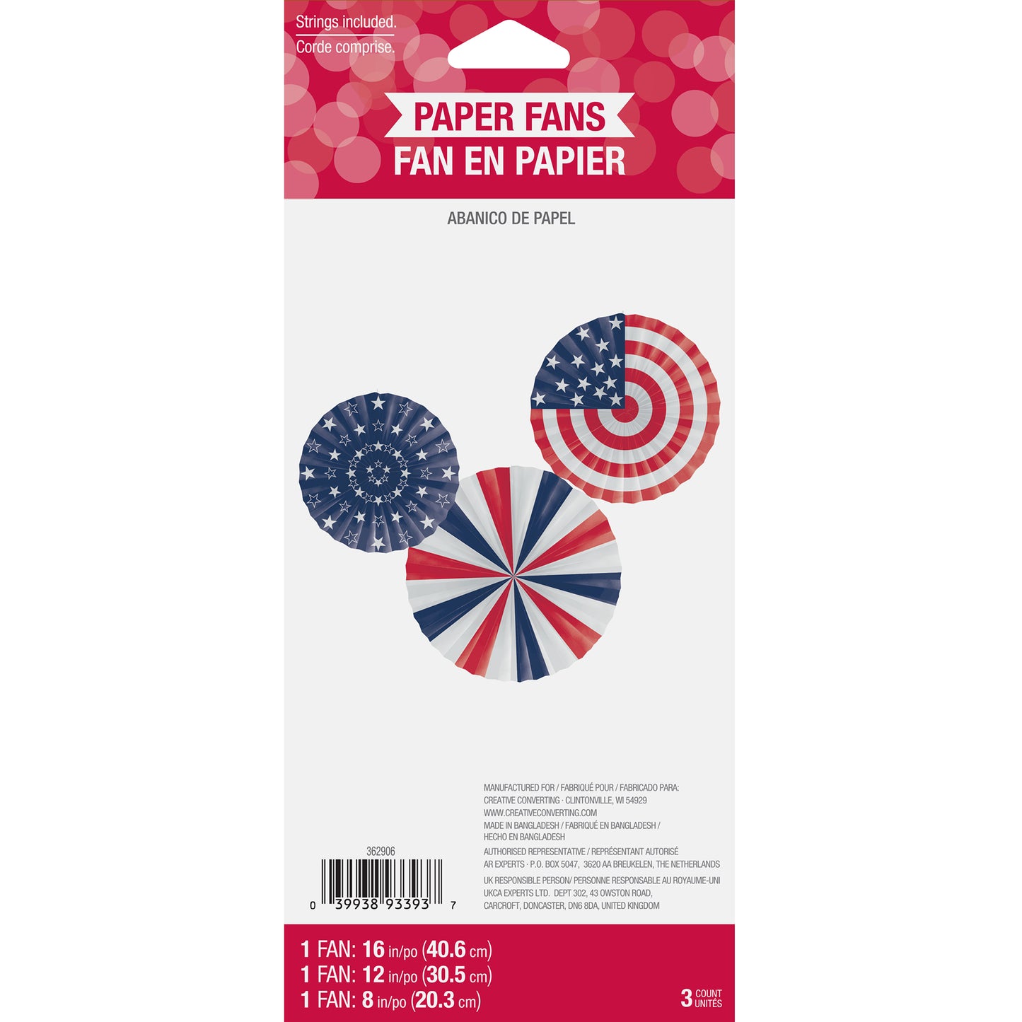 Patriotic Paper Fans 36 ct