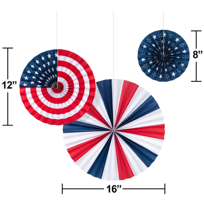 Patriotic Paper Fans 36 ct