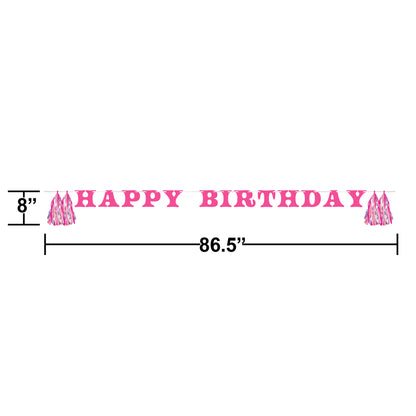 Boots and Bows Happy Birthday Banner with Tassels 12 ct Dimension Image