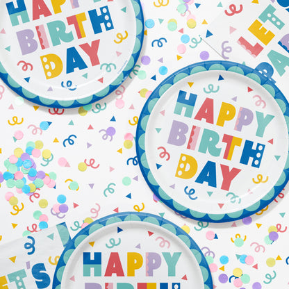 Party Patterns Happy Birthday Dinner Paper Plates 96 ct Lifestyle Image