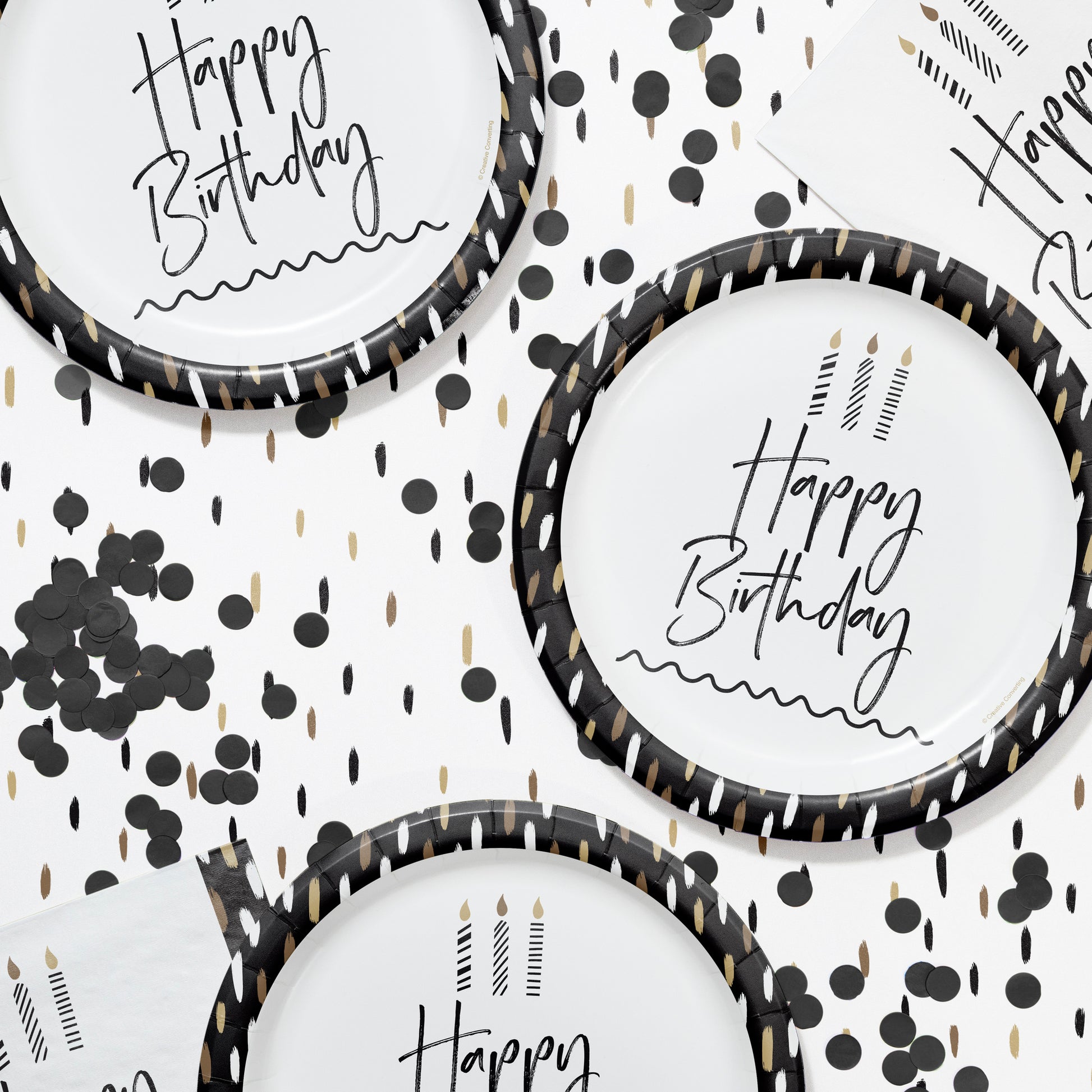 Golden Wishes Happy Birthday Dinner Paper Plates 96 ct Lifestyle Image