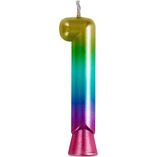 Rainbow Metallic 1 Birthday Candle 12 ct