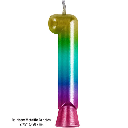 Rainbow Metallic 1 Birthday Candle 12 ct Dimension Image