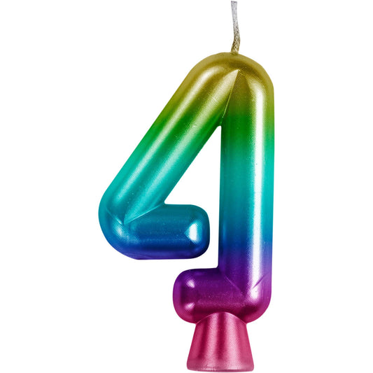 Rainbow Metallic 4 Birthday Candle 12 ct