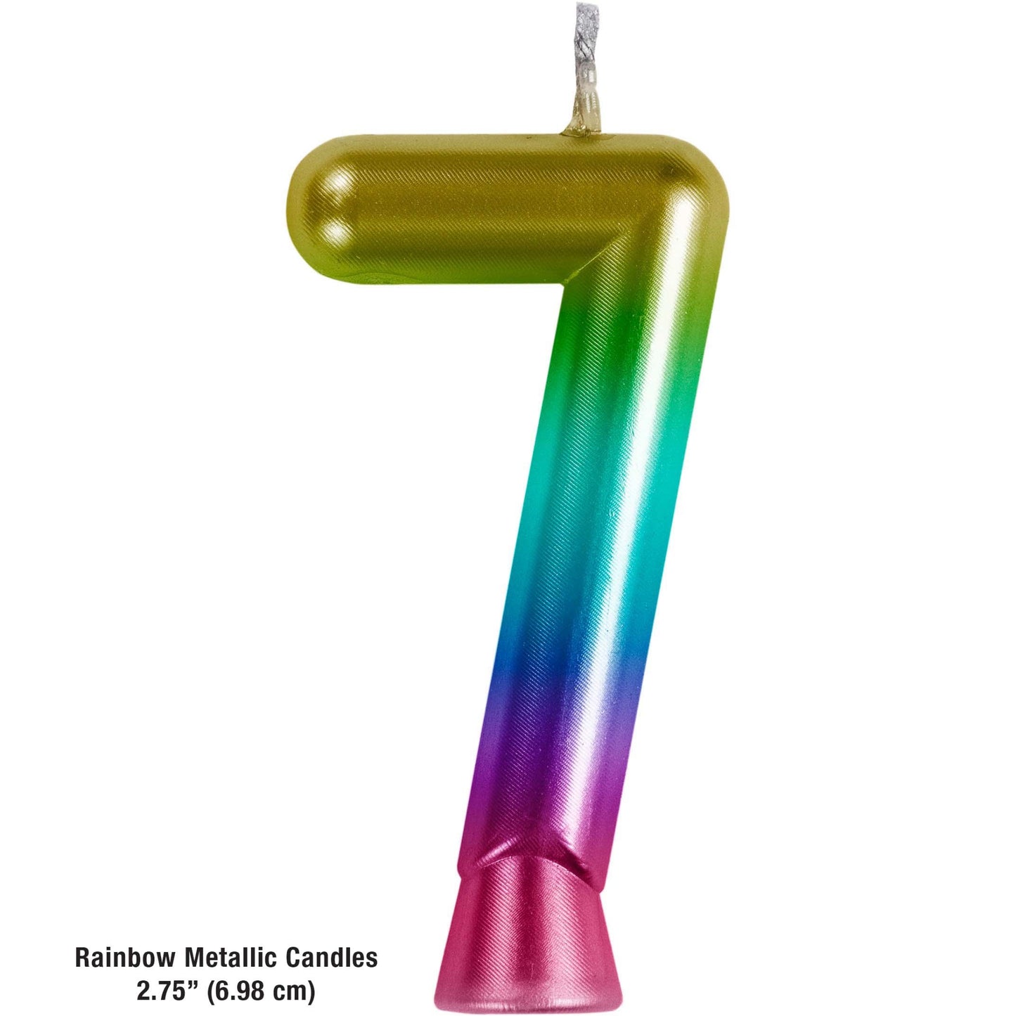 Rainbow Metallic 7 Birthday Candle 12 ct Dimension Image