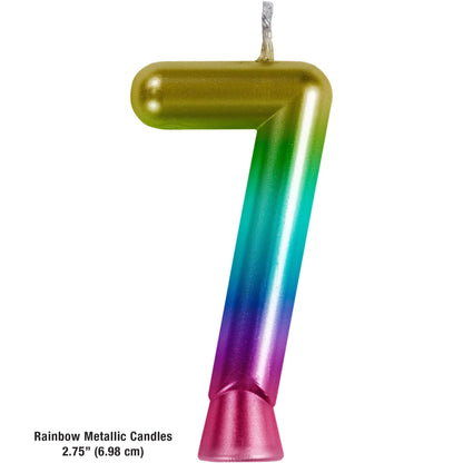 Rainbow Metallic 7 Birthday Candle 12 ct Dimension Image