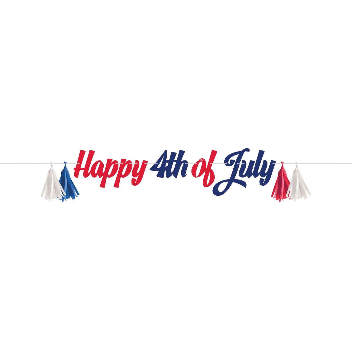 Happy 4th of July Independence Day Ribbon Banner with Tissue Tassels 12 ct