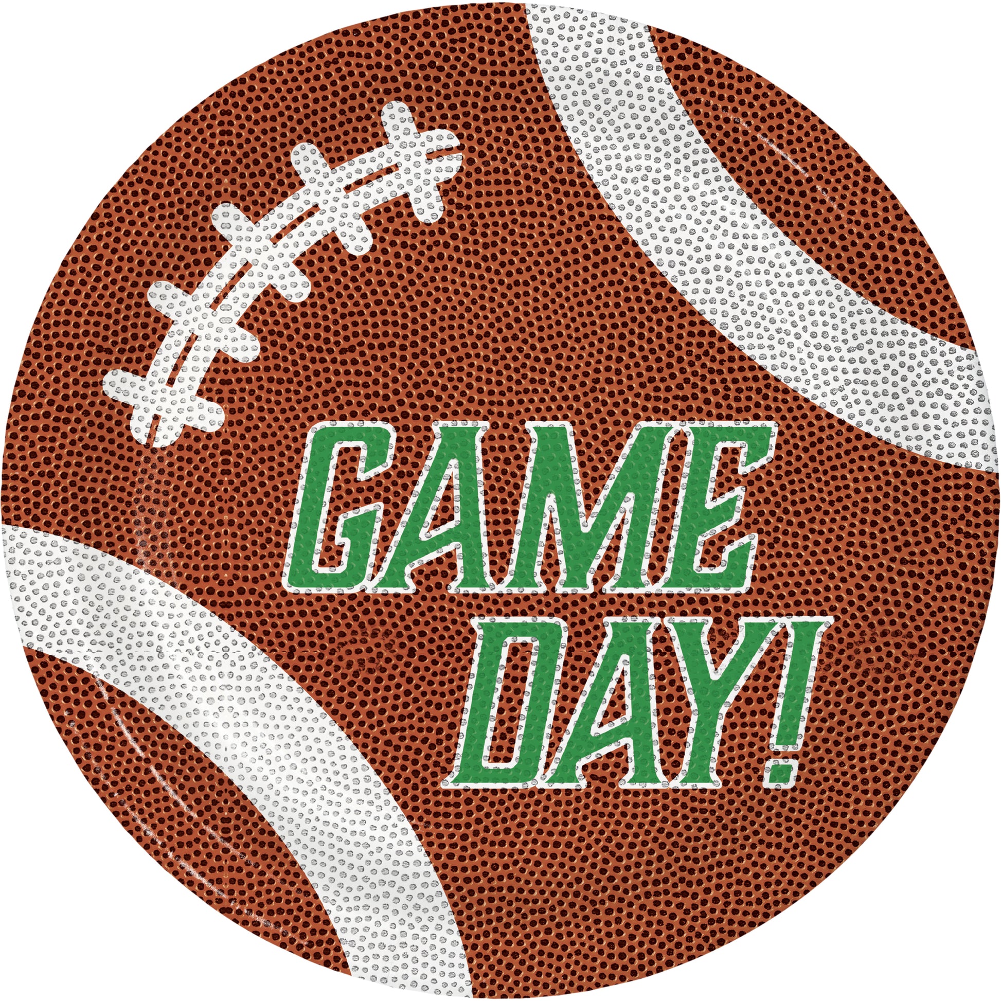 Tailgate Time Game Day Dessert Paper Plates 96 ct. Football paper plate with 'GAME DAY!' text on a white background