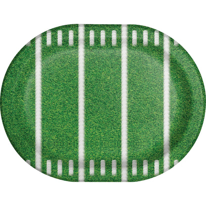 Game Time Oval Football Dinner Paper Plates 96 ct. Oval paper plate with green grass football field with white markings