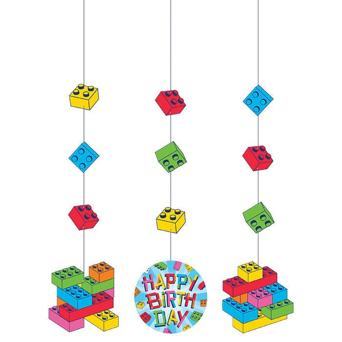 Block Bash "Happy Birthday" Toy Blocks Hanging Decorations 36 ct