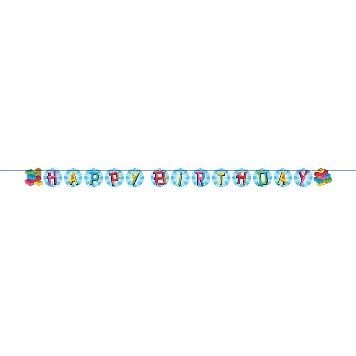 Block Bash "Happy Birthday" Toy Blocks Ribbon Banners 12 ct