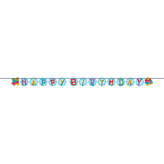 Block Bash "Happy Birthday" Toy Blocks Ribbon Banners 12 ct