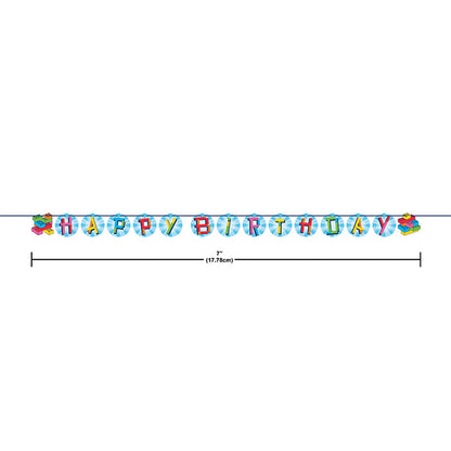 Block Bash "Happy Birthday" Toy Blocks Ribbon Banners 12 ct dimensions