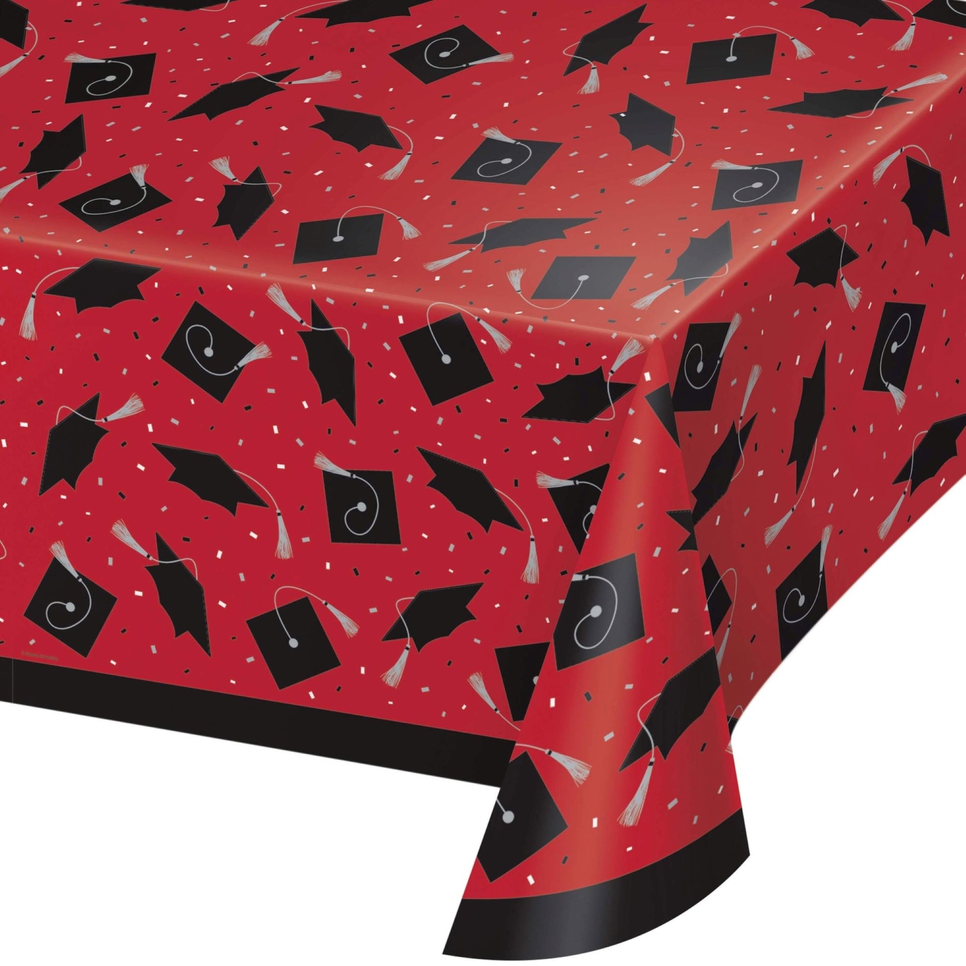 School Spirit Red Graduation Plastic Tablecloth 12 ct