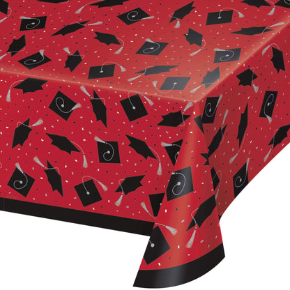 School Spirit Red Graduation Plastic Tablecloth 12 ct
