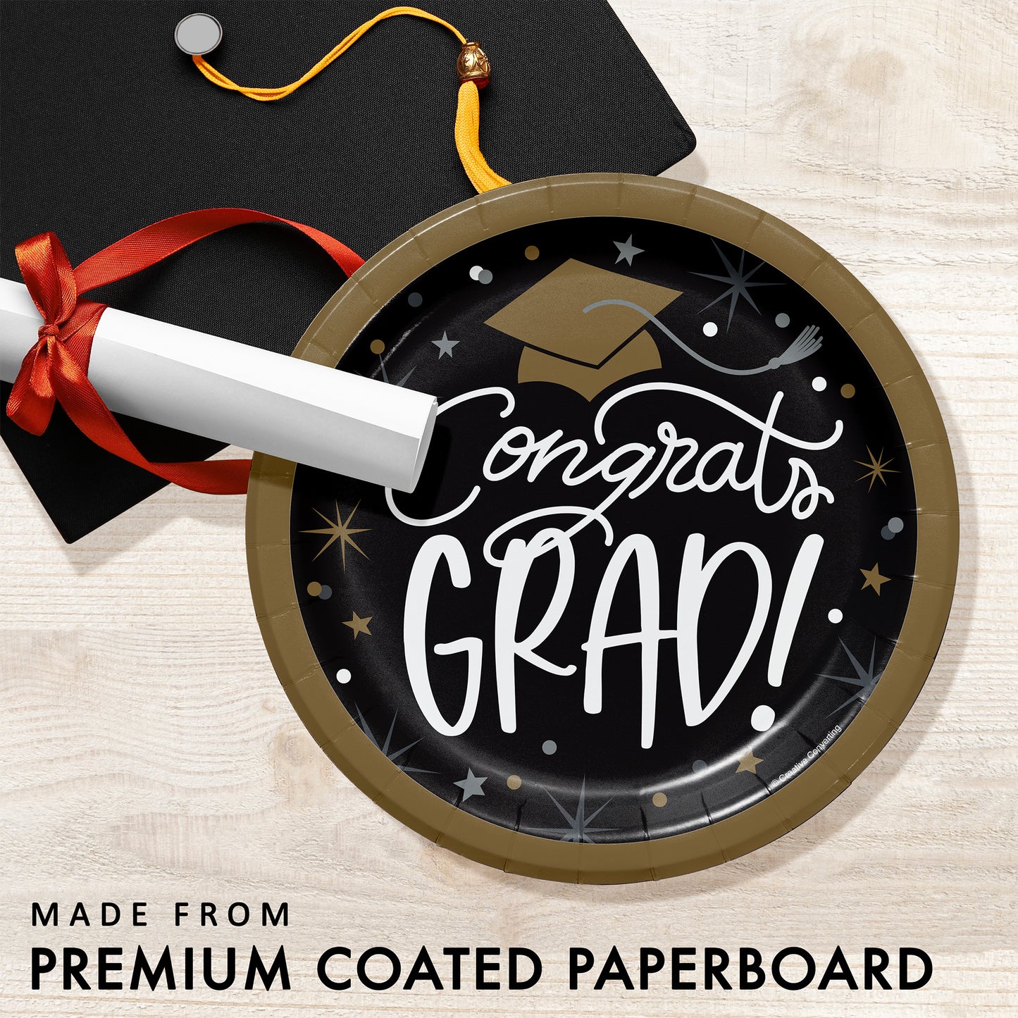 Glowing Grad Dessert Paper Plates 96 ct Feature Image