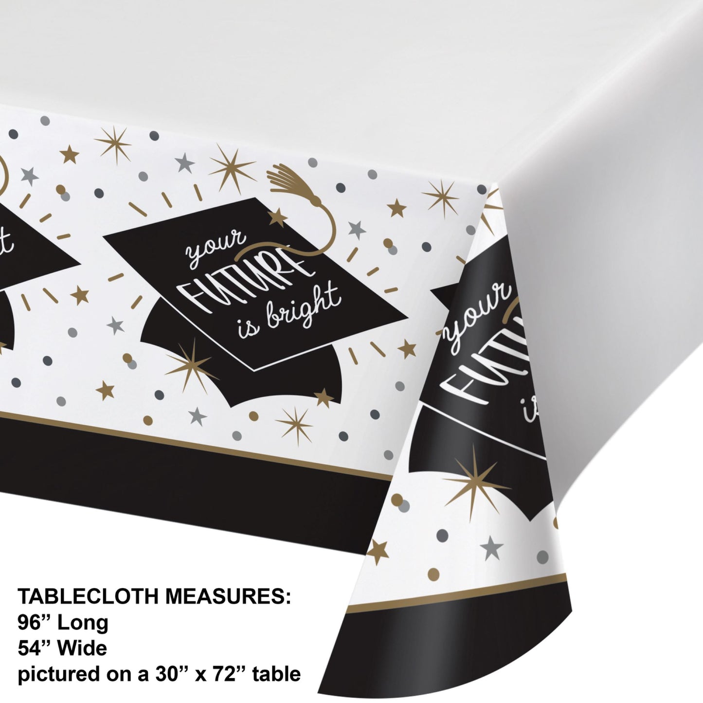 Glowing Grad Paper Tablecloth 12 ct Dimension Image