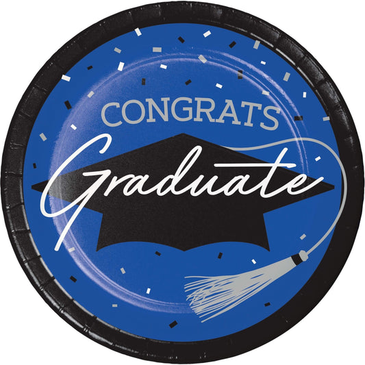 School Spirit Blue Graduation Dessert Paper Plates 180 ct