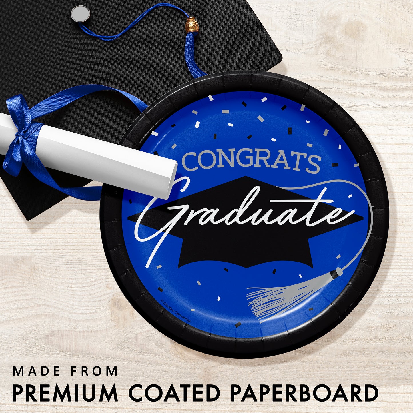 School Spirit Blue Graduation Dessert Paper Plates 180 ct Feature Image
