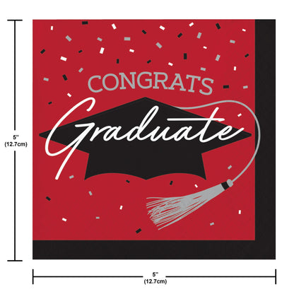 School Spirit Red Graduation Beverage Napkins 360 ct Dimension Image