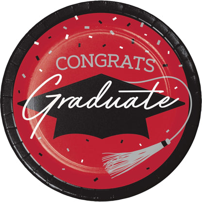 School Spirit Red Graduation Dessert Paper Plates 180 ct