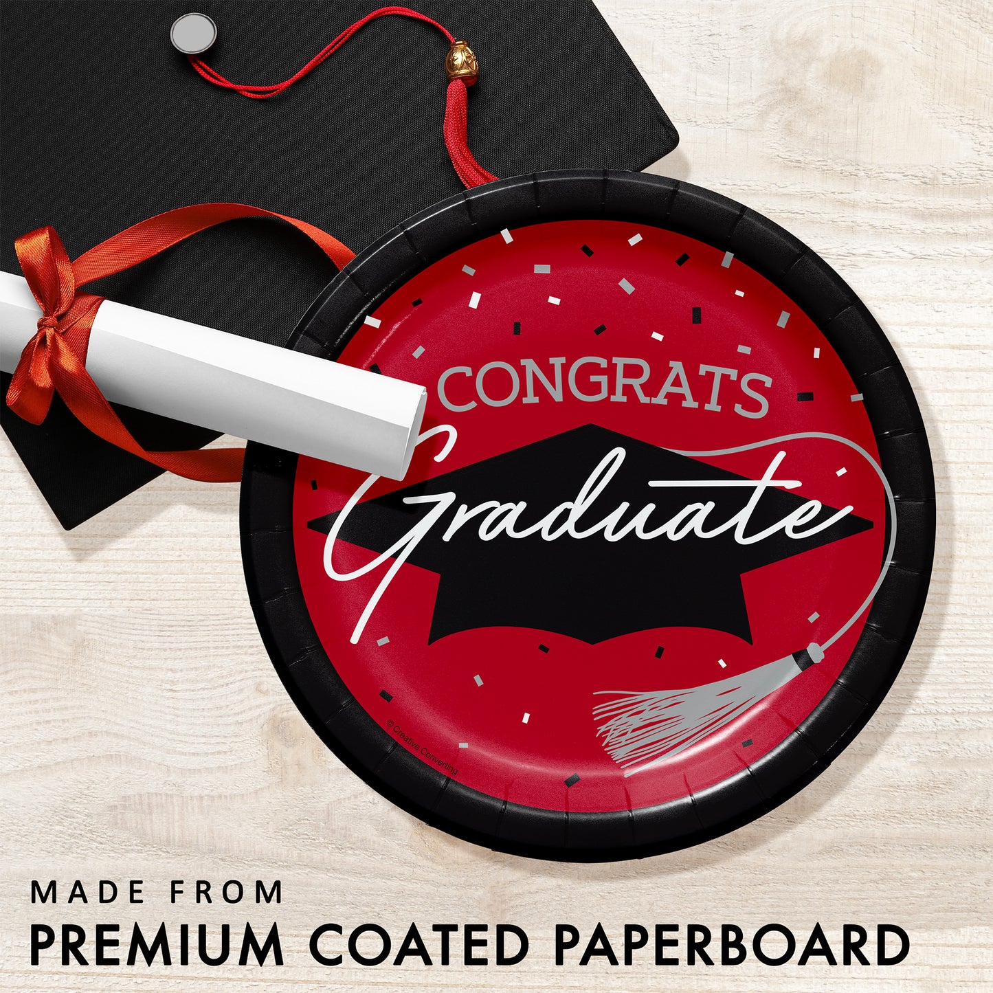 School Spirit Red Graduation Dessert Paper Plates 180 ct Feature Image