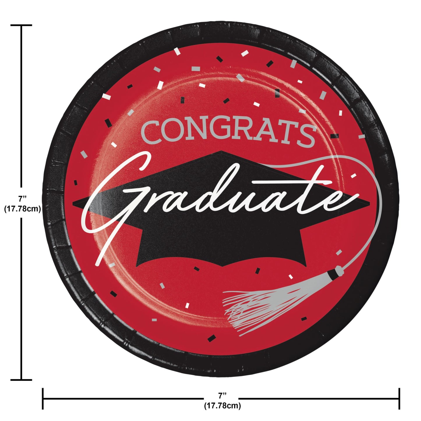 School Spirit Red Graduation Dessert Paper Plates 180 ct Dimension Image