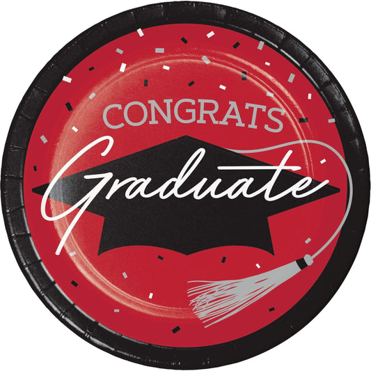 School Spirit Red Graduation Dinner Paper Plates 180 ct