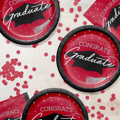 School Spirit Red Graduation Dinner Paper Plates 180 ct Lifestyle Image