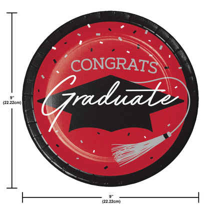 School Spirit Red Graduation Dinner Paper Plates 180 ct Dimension Image