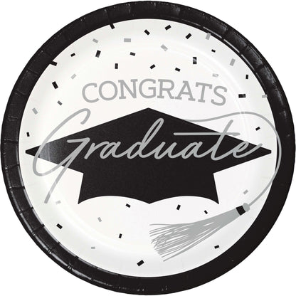 School Spirit White Graduation Dessert Paper Plates 180 ct