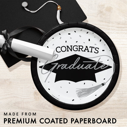 School Spirit White Graduation Dessert Paper Plates 180 ct Feature Image