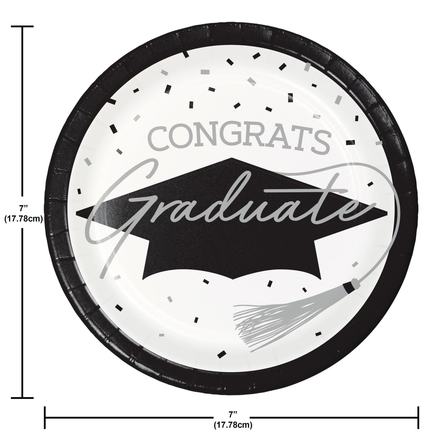 School Spirit White Graduation Dessert Paper Plates 180 ct Dimension Image
