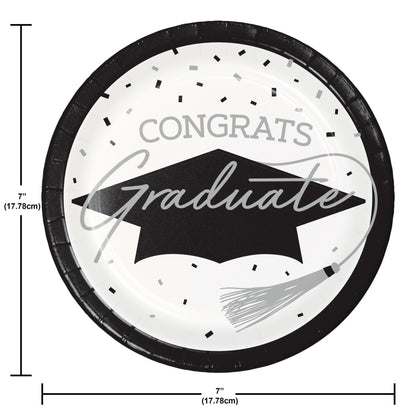 School Spirit White Graduation Dessert Paper Plates 180 ct Dimension Image