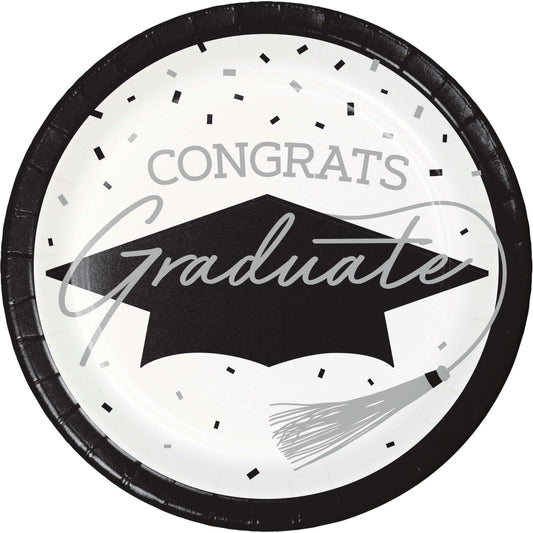 School Spirit White Graduation Dinner Paper Plates 180 ct