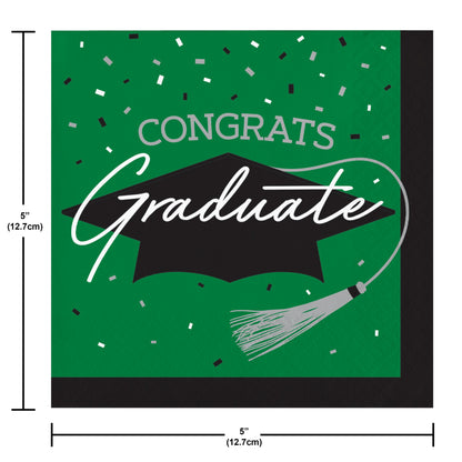 School Spirit Green Graduation Beverage Napkins 360 ct Dimension Image