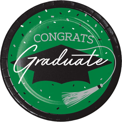 School Spirit Green Graduation Dinner Paper Plates 180 ct
